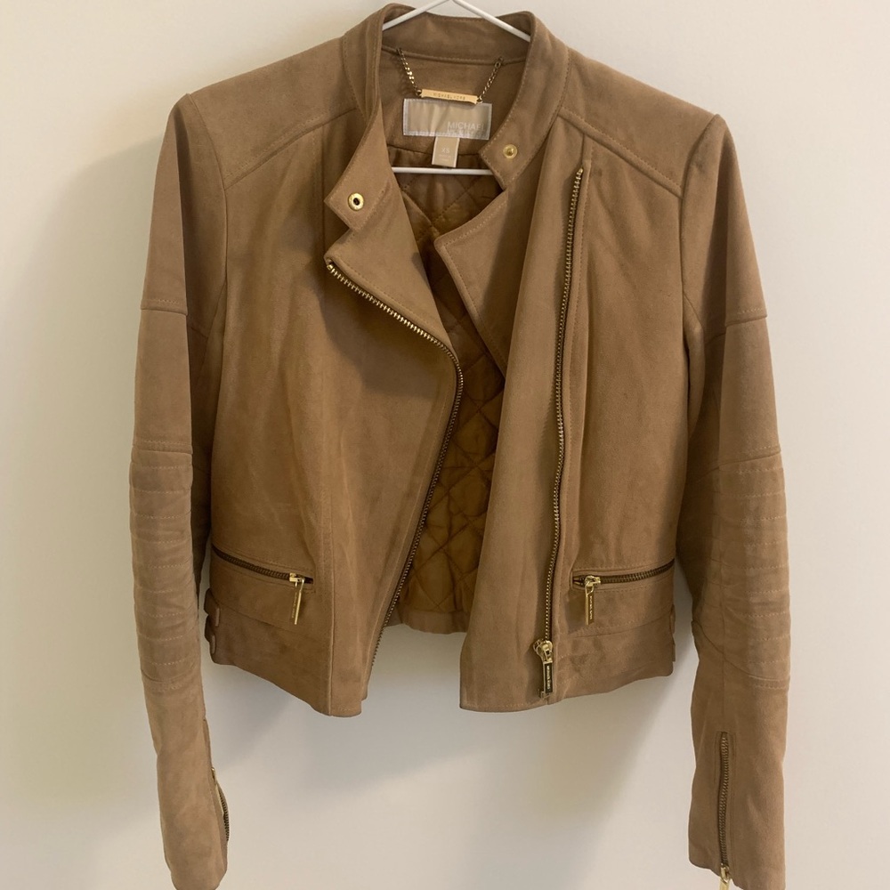 Michael Kors Tan Suede Women's Moto Jacket XS